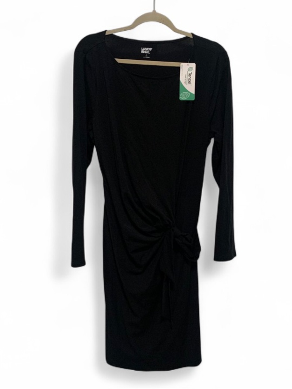 NWT Lands' End Black Long-Sleeve Twist-Waist Dress